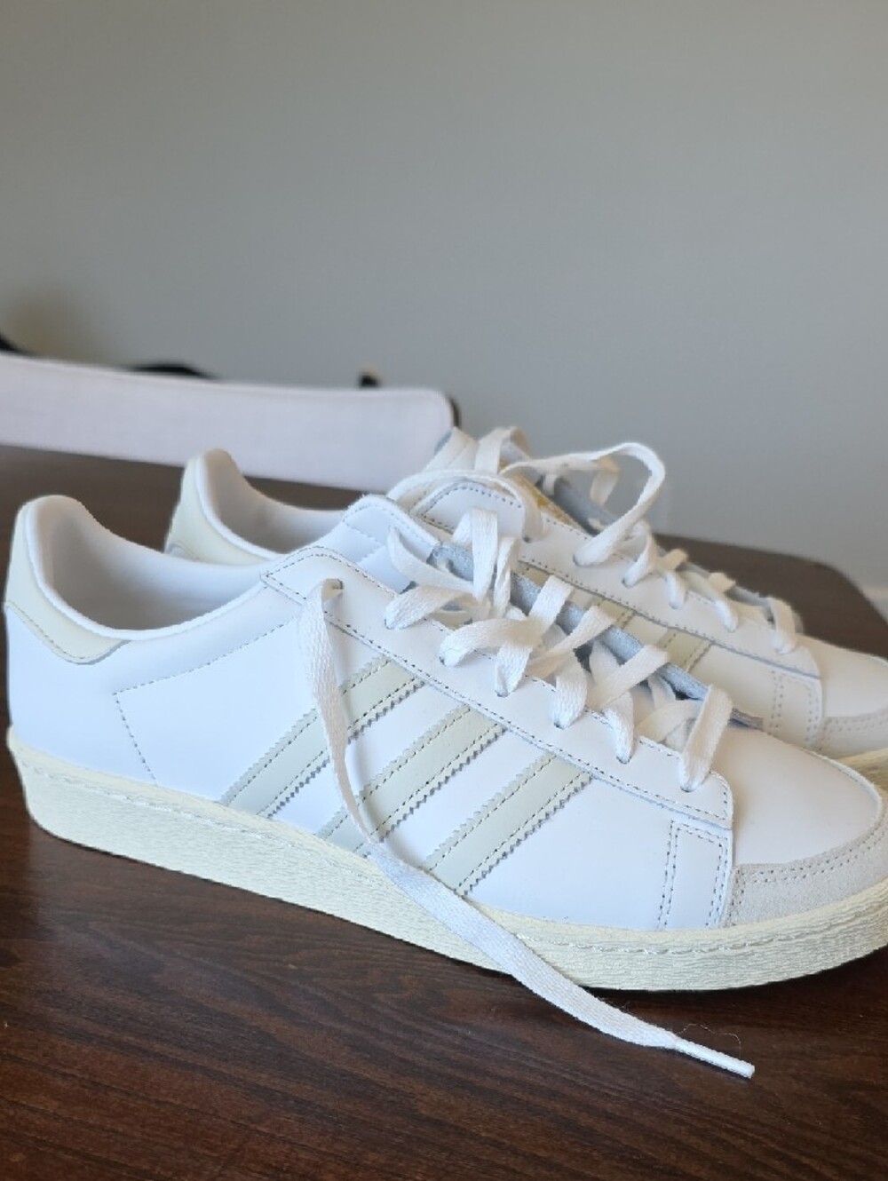 adidas White Leather Low-Top Sneakers with Cream Sole - Picture 2 of 7